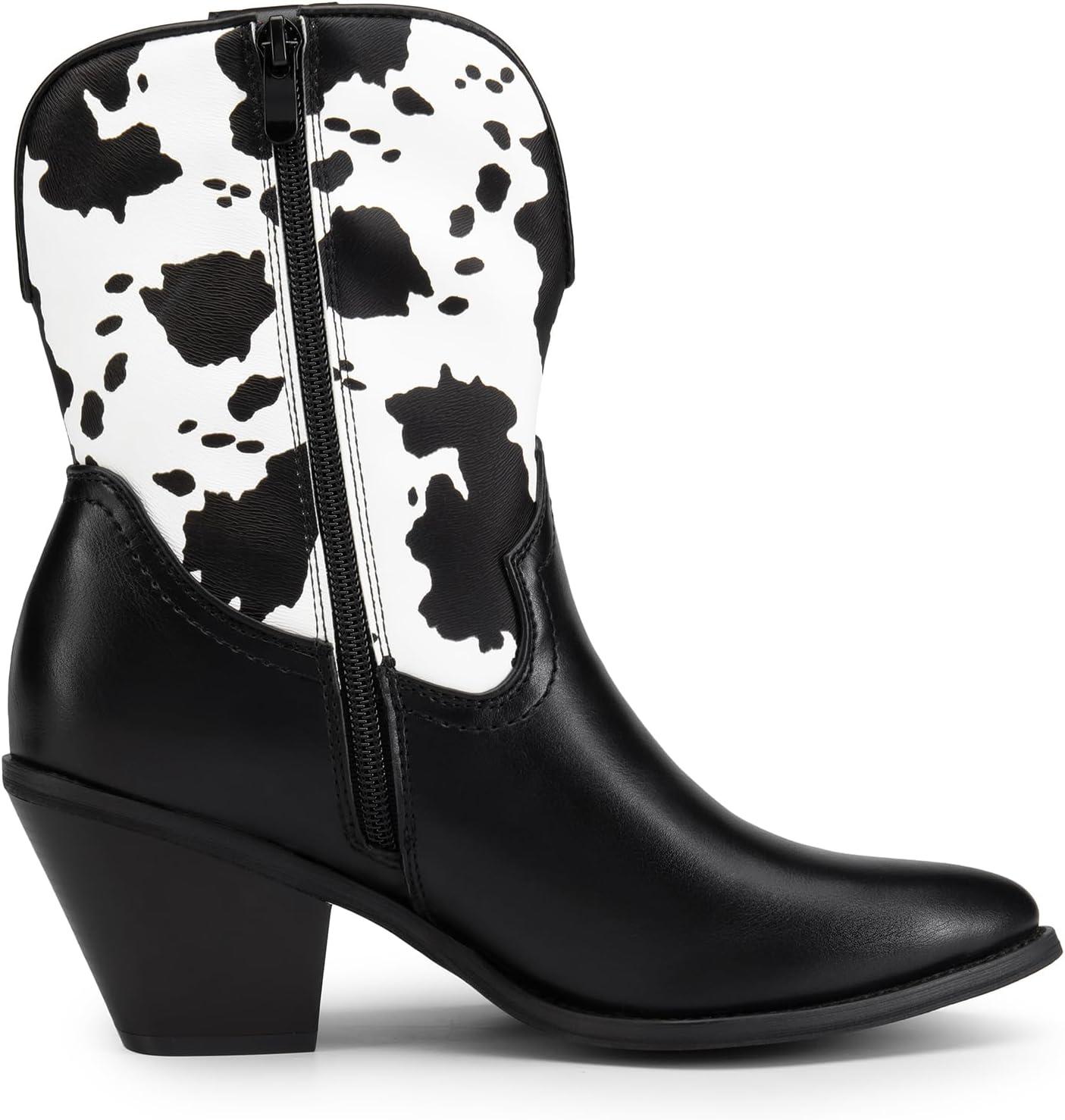 imageDREAM PAIRS Womens Cowboy Ankle Boots Western Booties Low Heel Pointed Toe Cowgirl BootsBlackCow