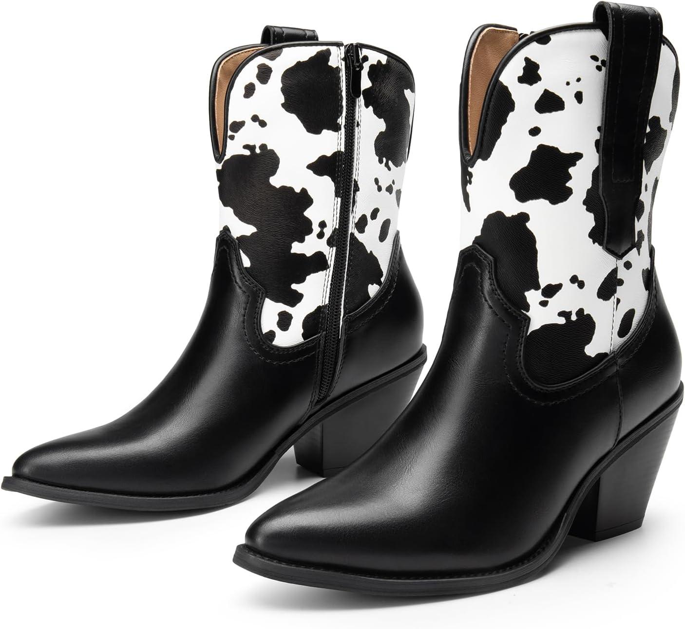 imageDREAM PAIRS Womens Cowboy Ankle Boots Western Booties Low Heel Pointed Toe Cowgirl BootsBlackCow