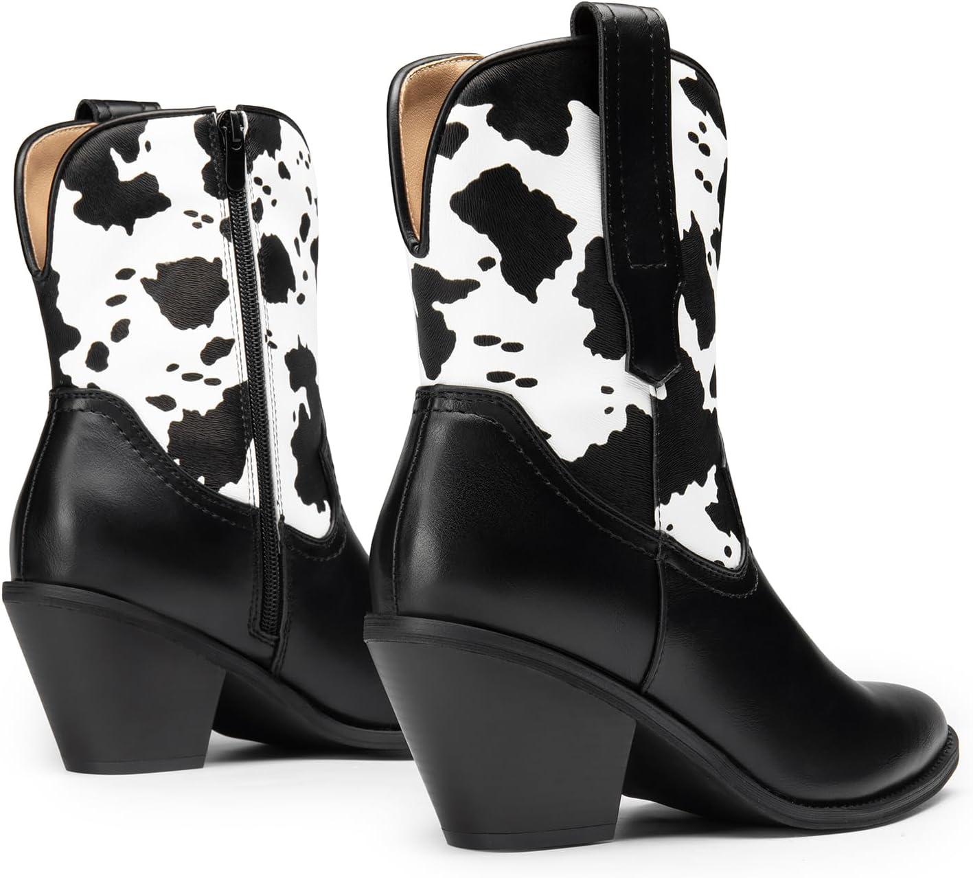 imageDREAM PAIRS Womens Cowboy Ankle Boots Western Booties Low Heel Pointed Toe Cowgirl BootsBlackCow