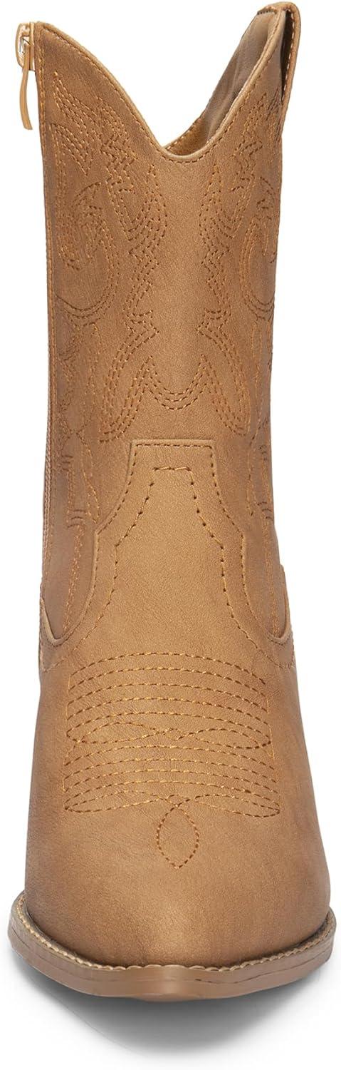 imageDREAM PAIRS Womens Cowboy Boots Pointed Toe Chunky Heel Zipper PullOn Stitched Western Ankle BootsKhakipu