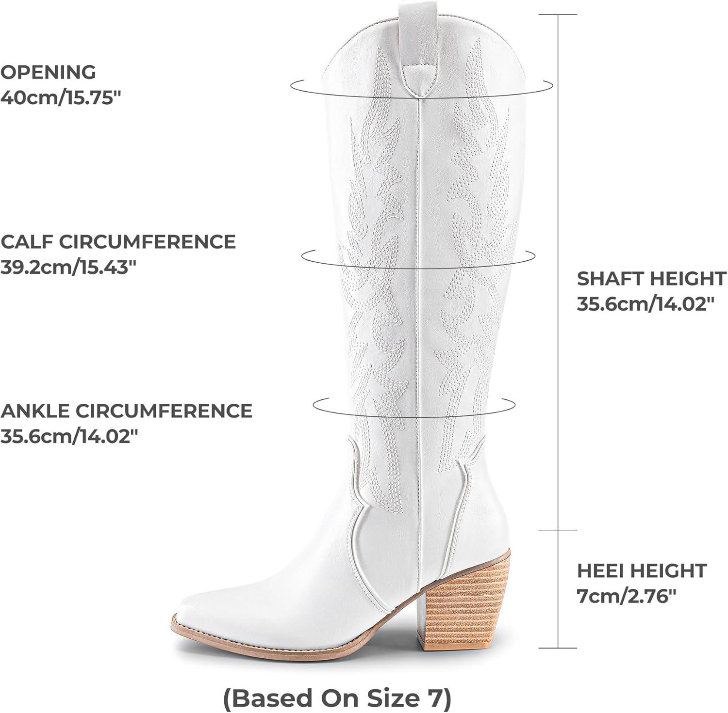 imageDREAM PAIRS Womens Cowboy Boots Wide Calf Comfortable Pull On Zipper Chunky Heel Pointed Toe Embroidered Western Cowgirl Knee High Boots Ladies Retro Tall BootWhite