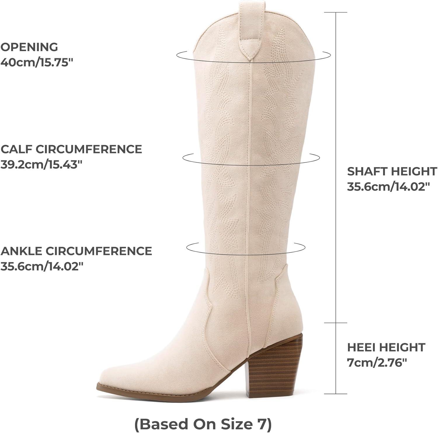 imageDREAM PAIRS Womens Cowboy Boots Wide Calf Comfortable Pull On Zipper Chunky Heel Pointed Toe Embroidered Western Cowgirl Knee High Boots Ladies Retro Tall BootBeige