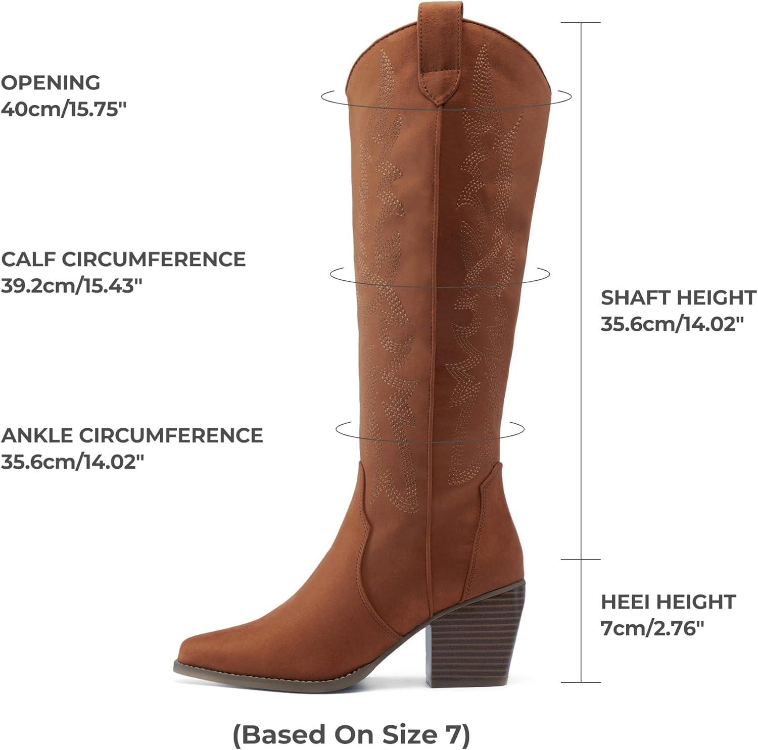 imageDREAM PAIRS Womens Cowboy Boots Wide Calf Comfortable Pull On Zipper Chunky Heel Pointed Toe Embroidered Western Cowgirl Knee High Boots Ladies Retro Tall BootBrown