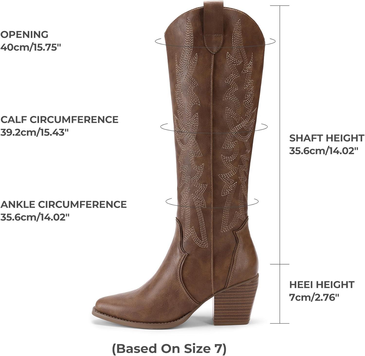 imageDREAM PAIRS Womens Cowboy Boots Wide Calf Comfortable Pull On Zipper Chunky Heel Pointed Toe Embroidered Western Cowgirl Knee High Boots Ladies Retro Tall BootLight Brown