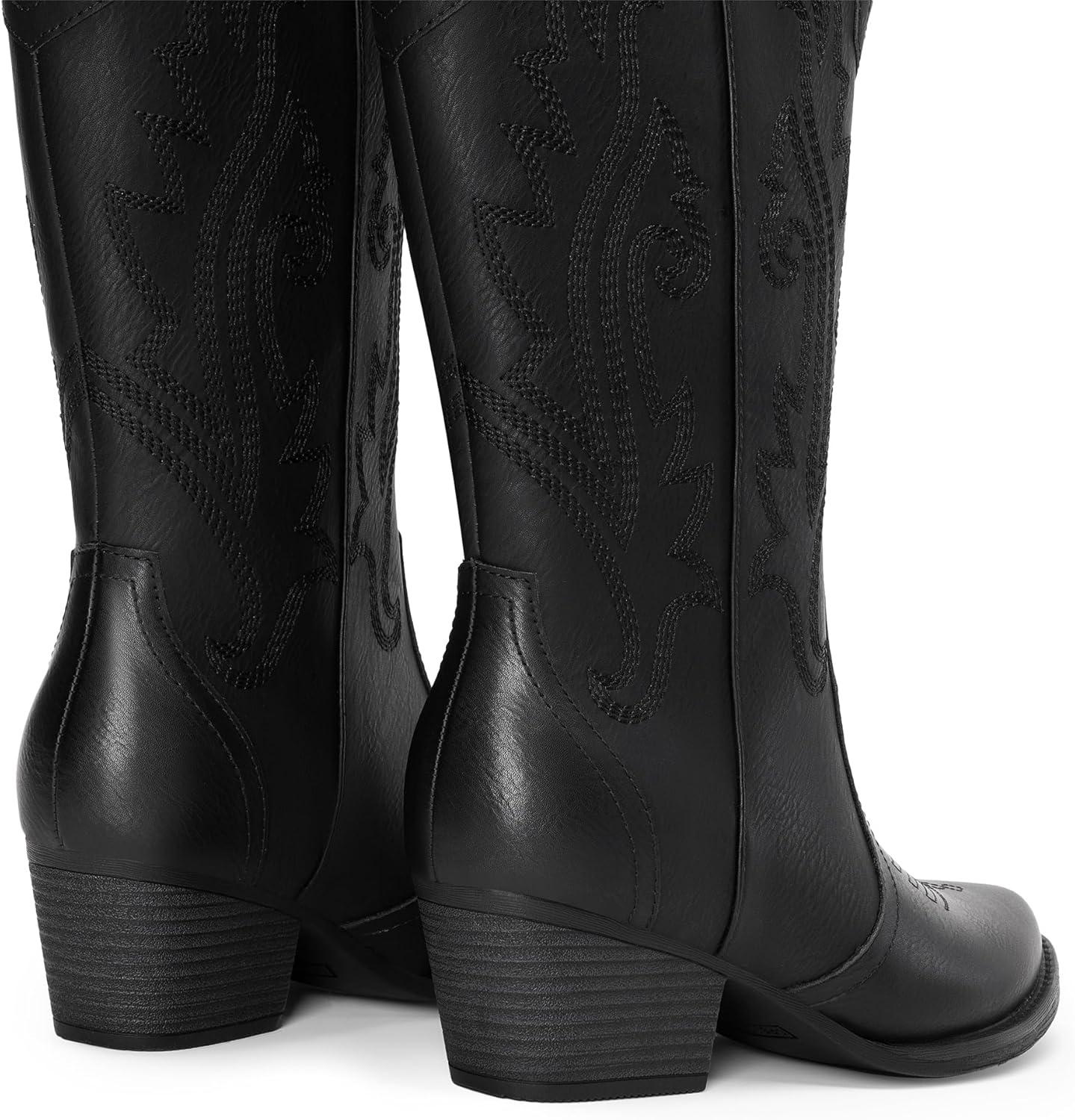 imageDREAM PAIRS Womens Cowboy Cowgirl Boots Embroidered Pointed Toe Low Heel Western Mid Calf Boot for Theme Party Country ConcertAll Black