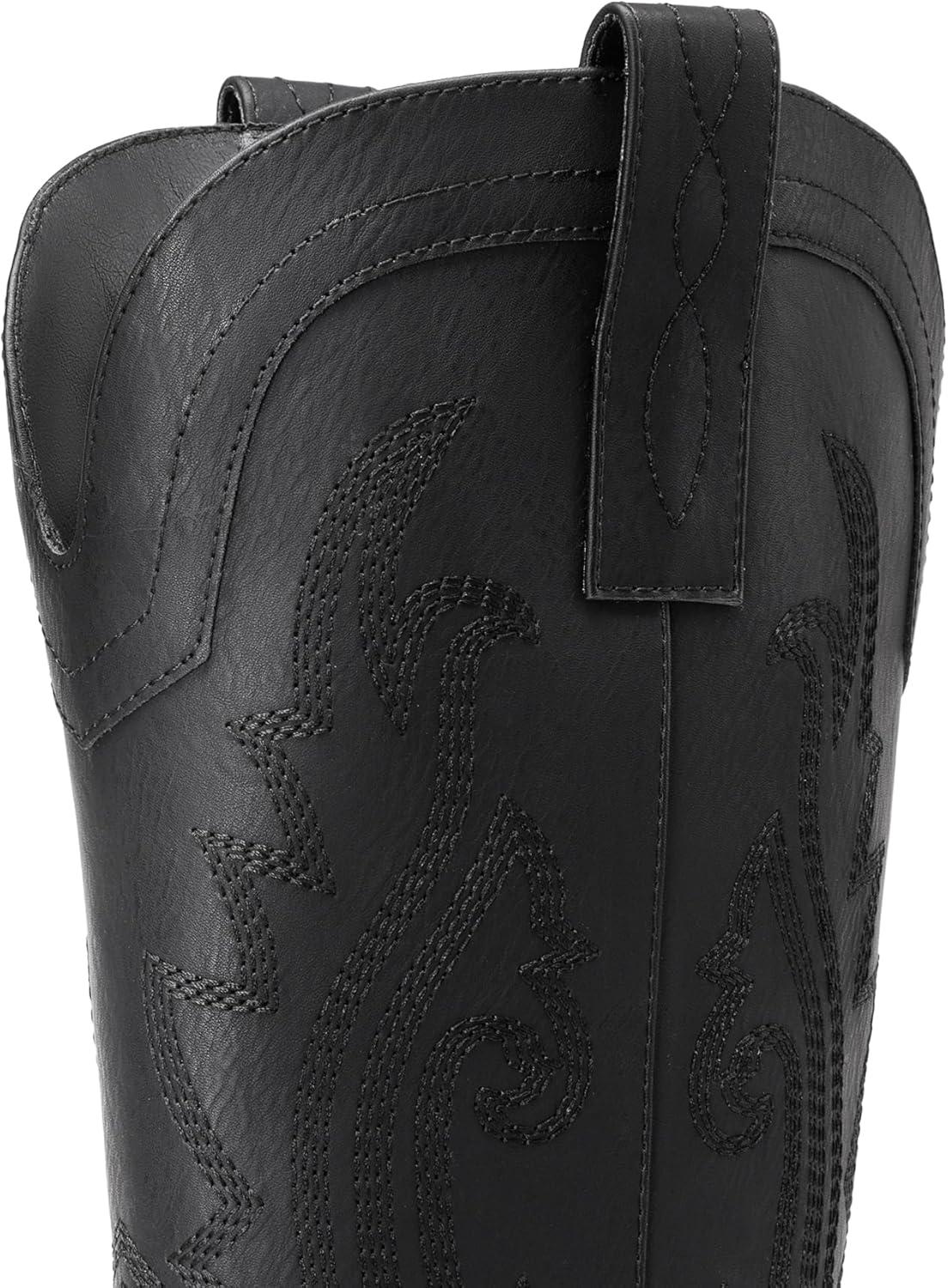 imageDREAM PAIRS Womens Cowboy Cowgirl Boots Embroidered Pointed Toe Low Heel Western Mid Calf Boot for Theme Party Country ConcertAll Black