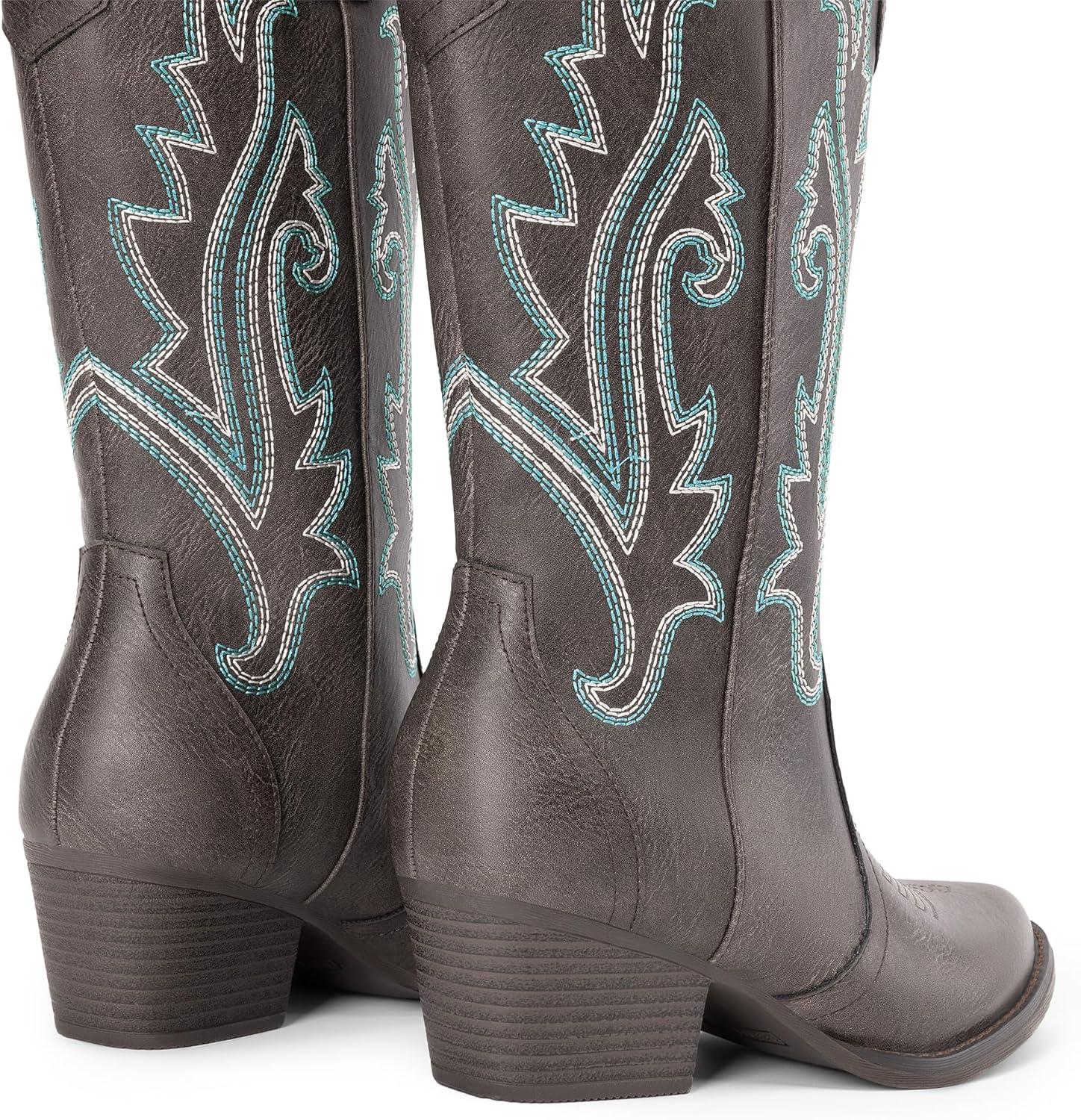 imageDREAM PAIRS Womens Cowboy Cowgirl Boots Embroidered Pointed Toe Low Heel Western Mid Calf Boot for Theme Party Country ConcertDark Brown