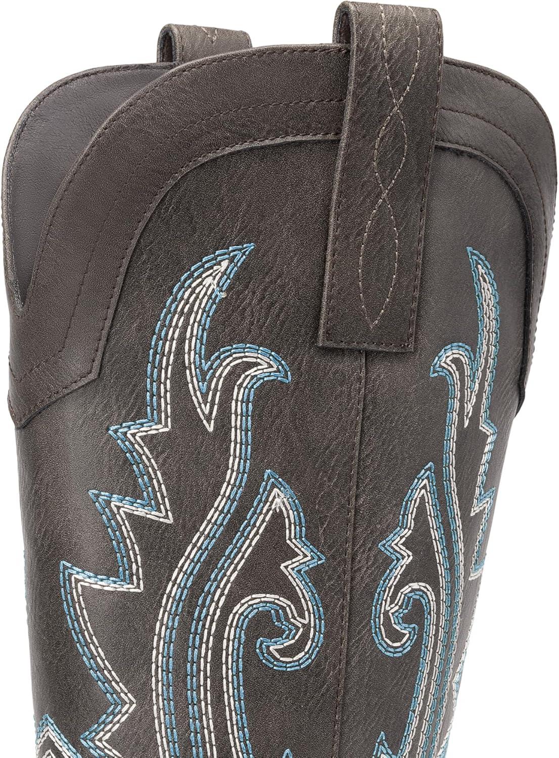 imageDREAM PAIRS Womens Cowboy Cowgirl Boots Embroidered Pointed Toe Low Heel Western Mid Calf Boot for Theme Party Country ConcertDark Brown