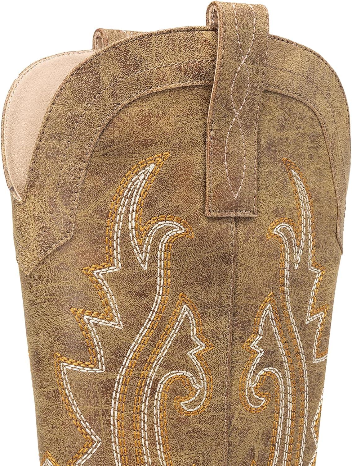 imageDREAM PAIRS Womens Cowboy Cowgirl Boots Embroidered Pointed Toe Low Heel Western Mid Calf Boot for Theme Party Country ConcertTan