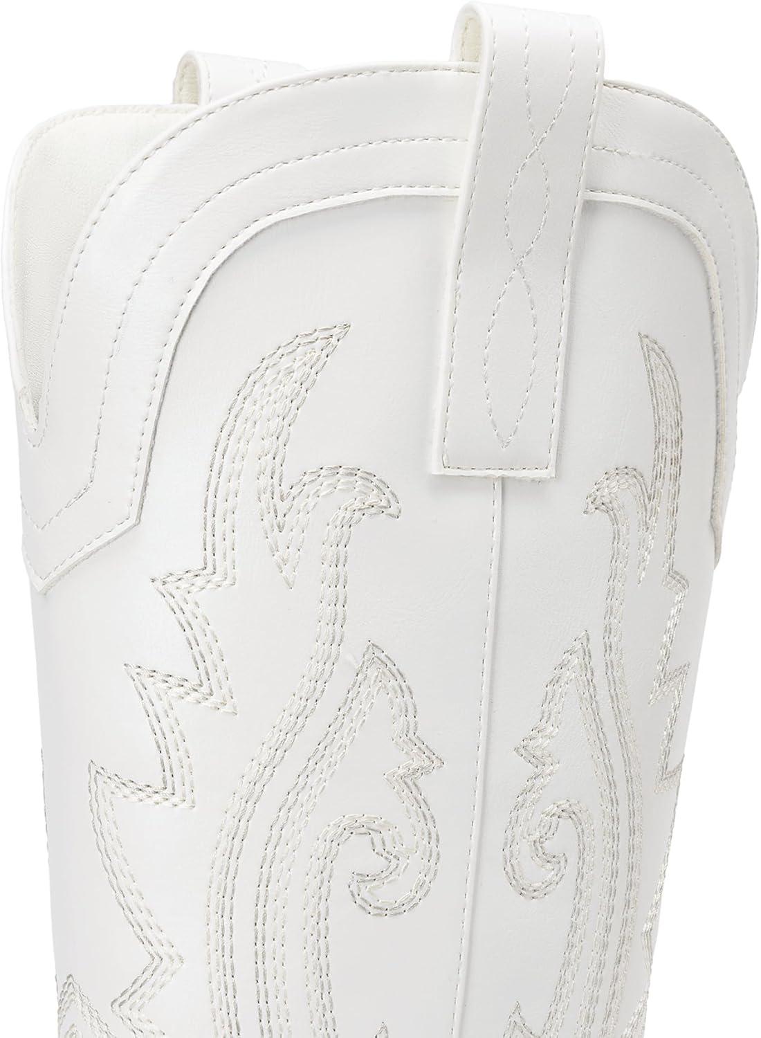 imageDREAM PAIRS Womens Cowboy Cowgirl Boots Embroidered Pointed Toe Low Heel Western Mid Calf Boot for Theme Party Country ConcertWhite