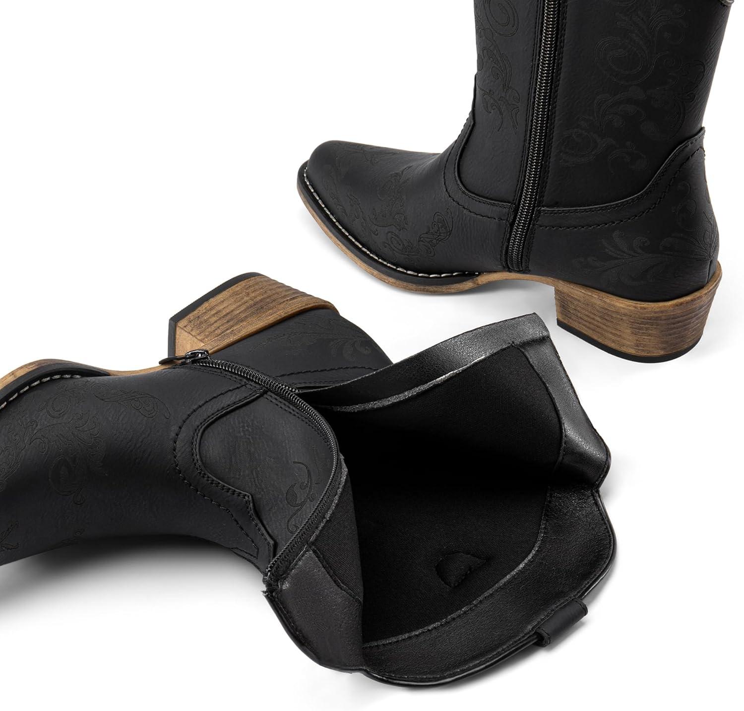 imageDREAM PAIRS Womens Cowboy Cowgirl Western Ankle Boots Low Chunky Heels Square Toe Fall Short Booties ShoesBlack