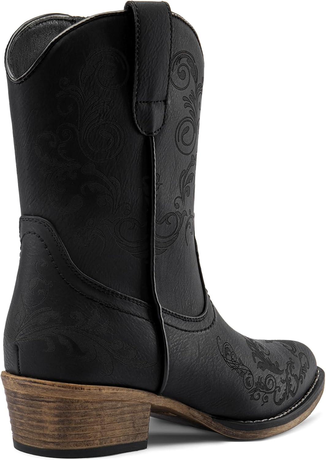 imageDREAM PAIRS Womens Cowboy Cowgirl Western Ankle Boots Low Chunky Heels Square Toe Fall Short Booties ShoesBlack