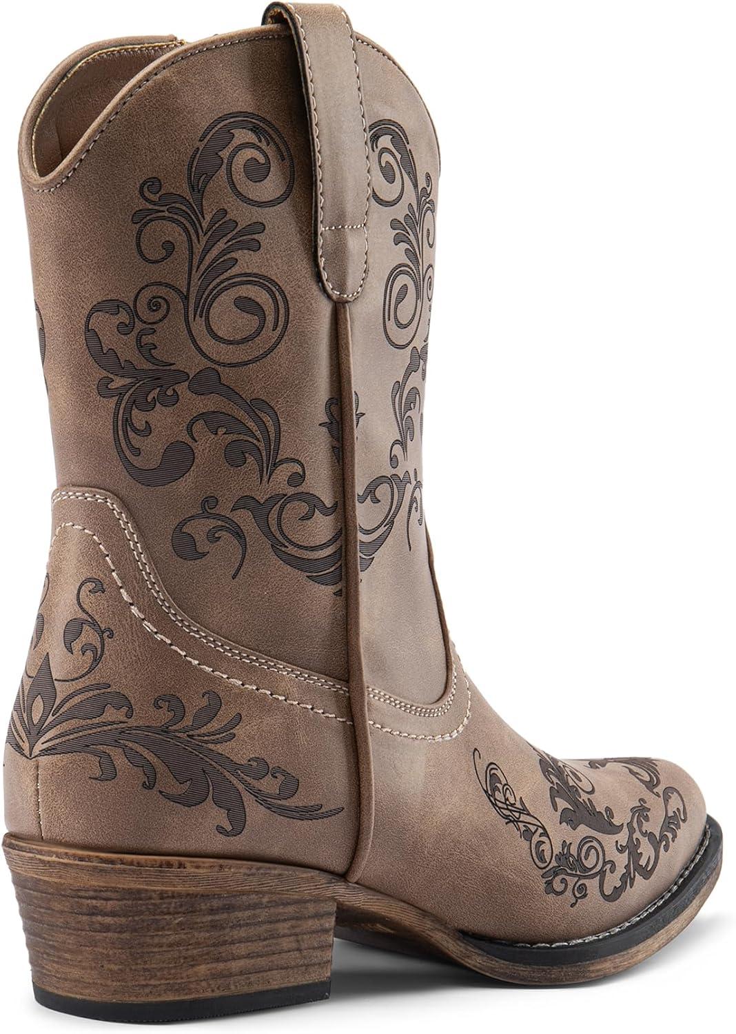 imageDREAM PAIRS Womens Cowboy Cowgirl Western Ankle Boots Low Chunky Heels Square Toe Fall Short Booties ShoesBrown