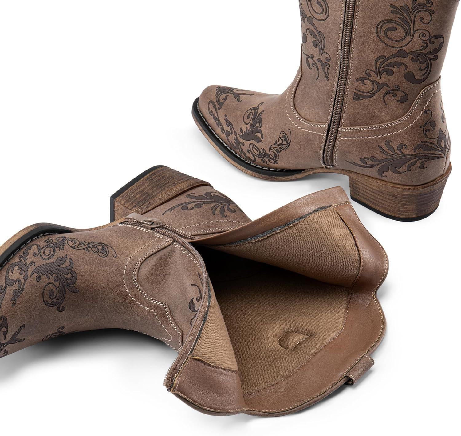 imageDREAM PAIRS Womens Cowboy Cowgirl Western Ankle Boots Low Chunky Heels Square Toe Fall Short Booties ShoesBrown