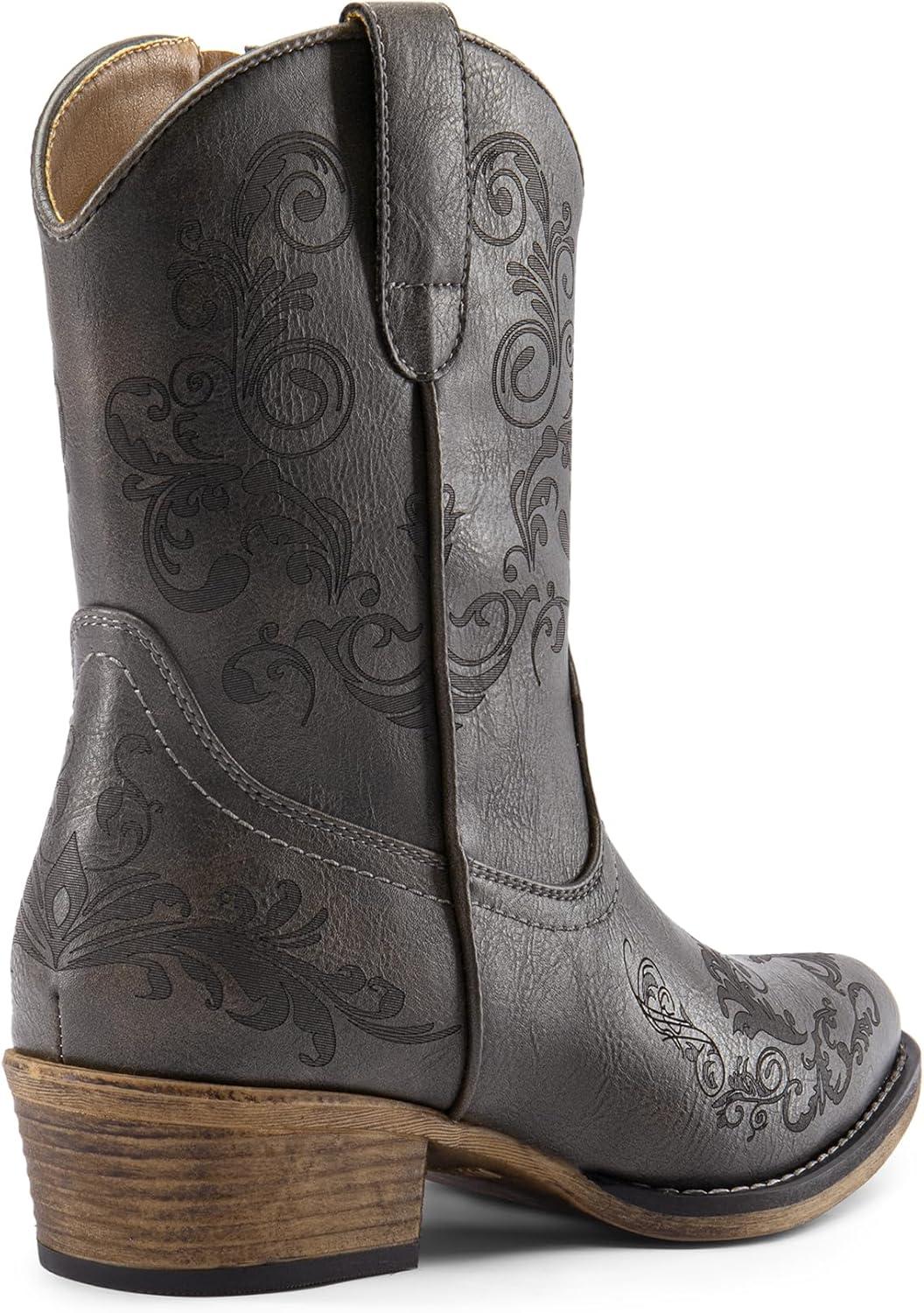 imageDREAM PAIRS Womens Cowboy Cowgirl Western Ankle Boots Low Chunky Heels Square Toe Fall Short Booties ShoesGrey