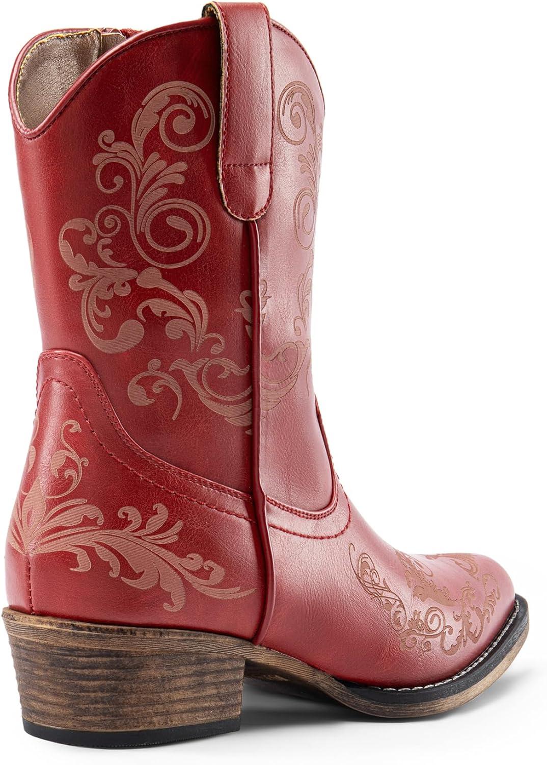 imageDREAM PAIRS Womens Cowboy Cowgirl Western Ankle Boots Low Chunky Heels Square Toe Fall Short Booties ShoesRed