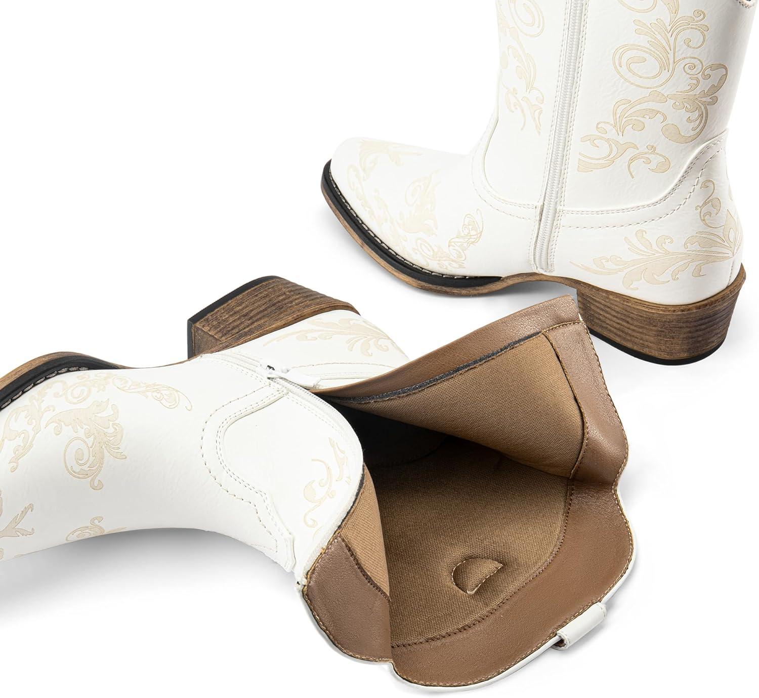 imageDREAM PAIRS Womens Cowboy Cowgirl Western Ankle Boots Low Chunky Heels Square Toe Fall Short Booties ShoesWhite