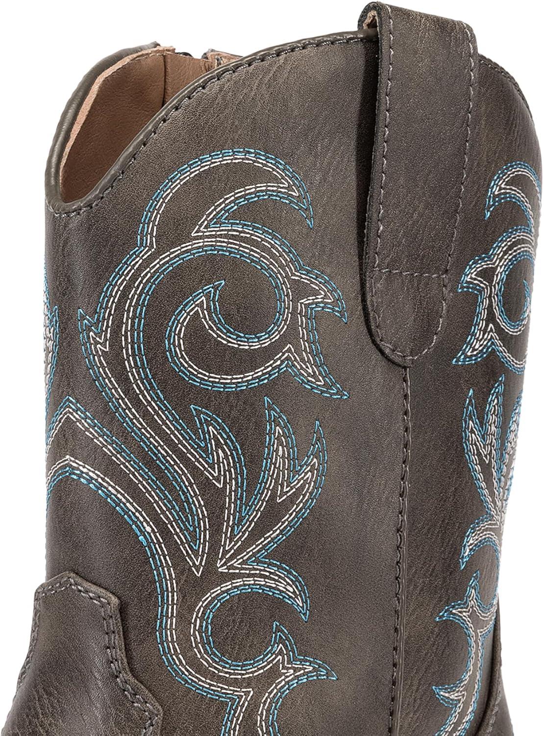 imageDREAM PAIRS Womens Cowboy Cowgirl Western Boots Embroidered Stitched Ankle Boots Square Toe Chunky Heel Fashion Short Booties with ZipperBrown