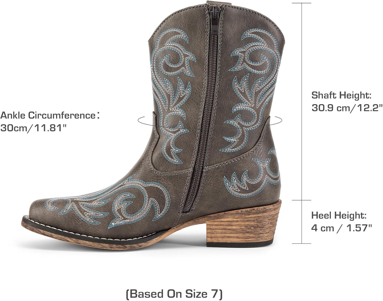 imageDREAM PAIRS Womens Cowboy Cowgirl Western Boots Embroidered Stitched Ankle Boots Square Toe Chunky Heel Fashion Short Booties with ZipperBrown