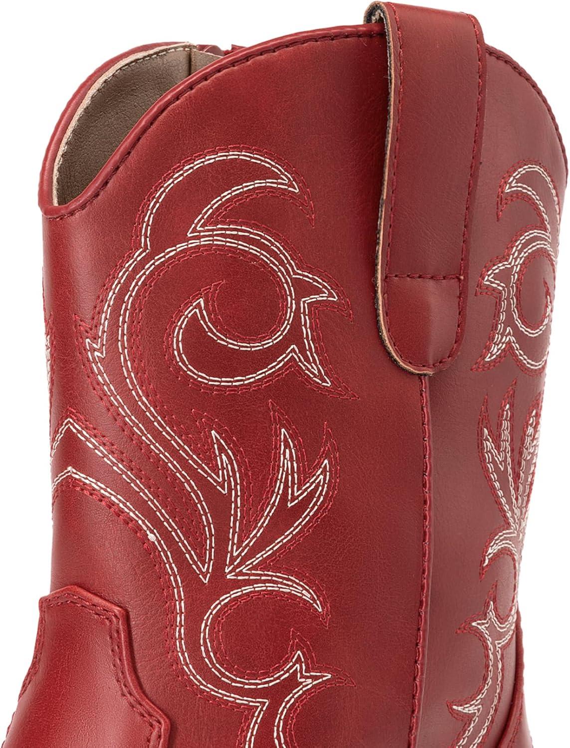 imageDREAM PAIRS Womens Cowboy Cowgirl Western Boots Embroidered Stitched Ankle Boots Square Toe Chunky Heel Fashion Short Booties with ZipperRed
