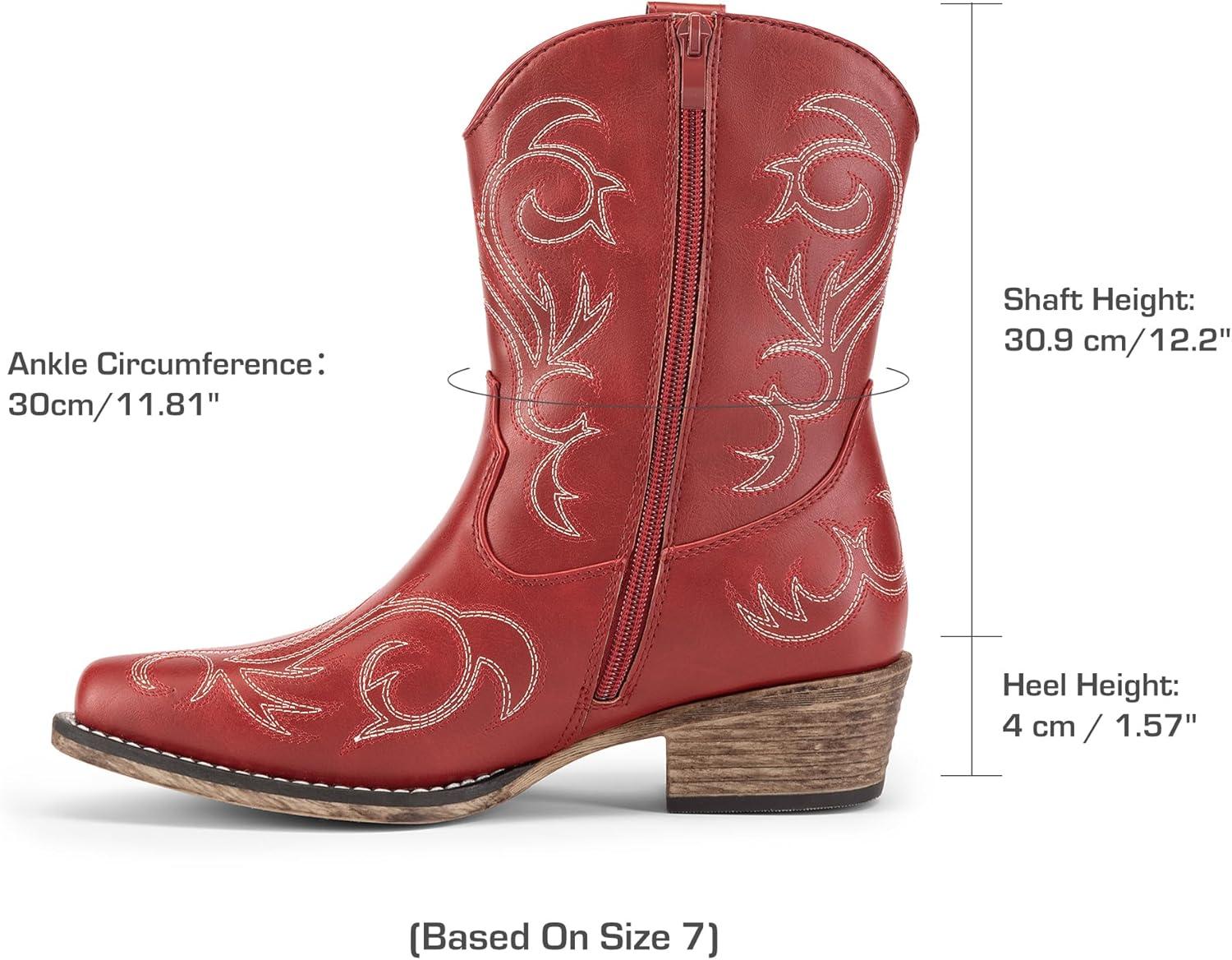 imageDREAM PAIRS Womens Cowboy Cowgirl Western Boots Embroidered Stitched Ankle Boots Square Toe Chunky Heel Fashion Short Booties with ZipperRed