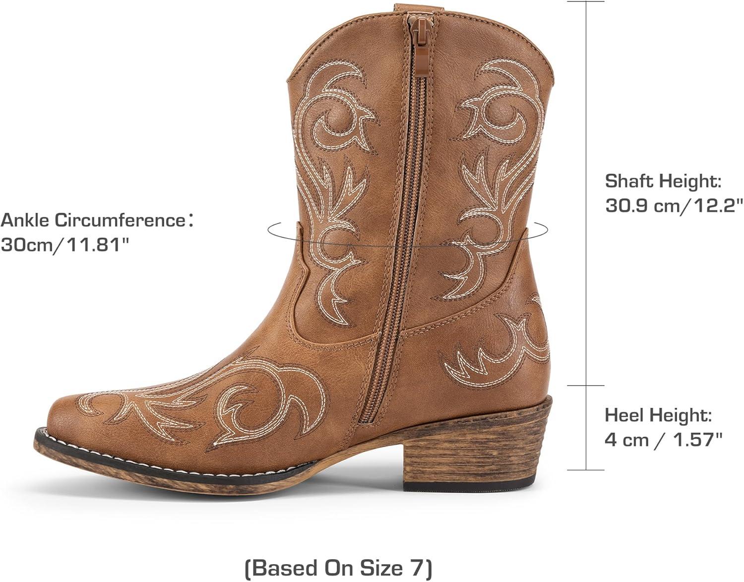 imageDREAM PAIRS Womens Cowboy Cowgirl Western Boots Embroidered Stitched Ankle Boots Square Toe Chunky Heel Fashion Short Booties with ZipperTan