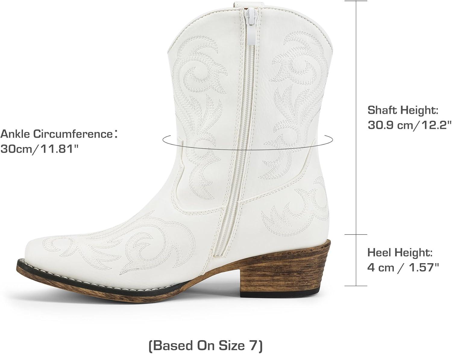 imageDREAM PAIRS Womens Cowboy Cowgirl Western Boots Embroidered Stitched Ankle Boots Square Toe Chunky Heel Fashion Short Booties with ZipperWhite