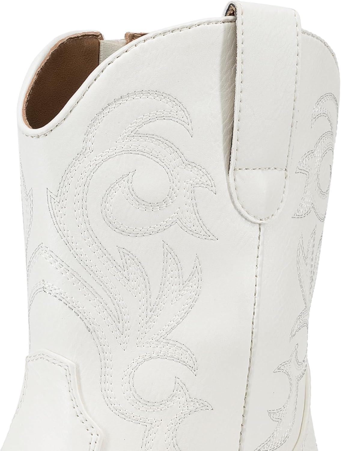 imageDREAM PAIRS Womens Cowboy Cowgirl Western Boots Embroidered Stitched Ankle Boots Square Toe Chunky Heel Fashion Short Booties with ZipperWhite