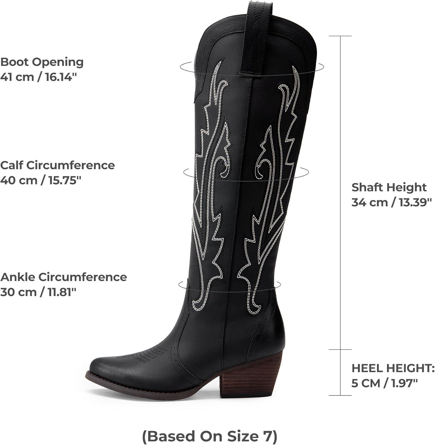 imageDREAM PAIRS Womens Cowboy Knee High Boots Comfortable Pull On Side Zipper Chunky Heel Embroidered Western Cowgirl Boots Retro Tall BootBlack
