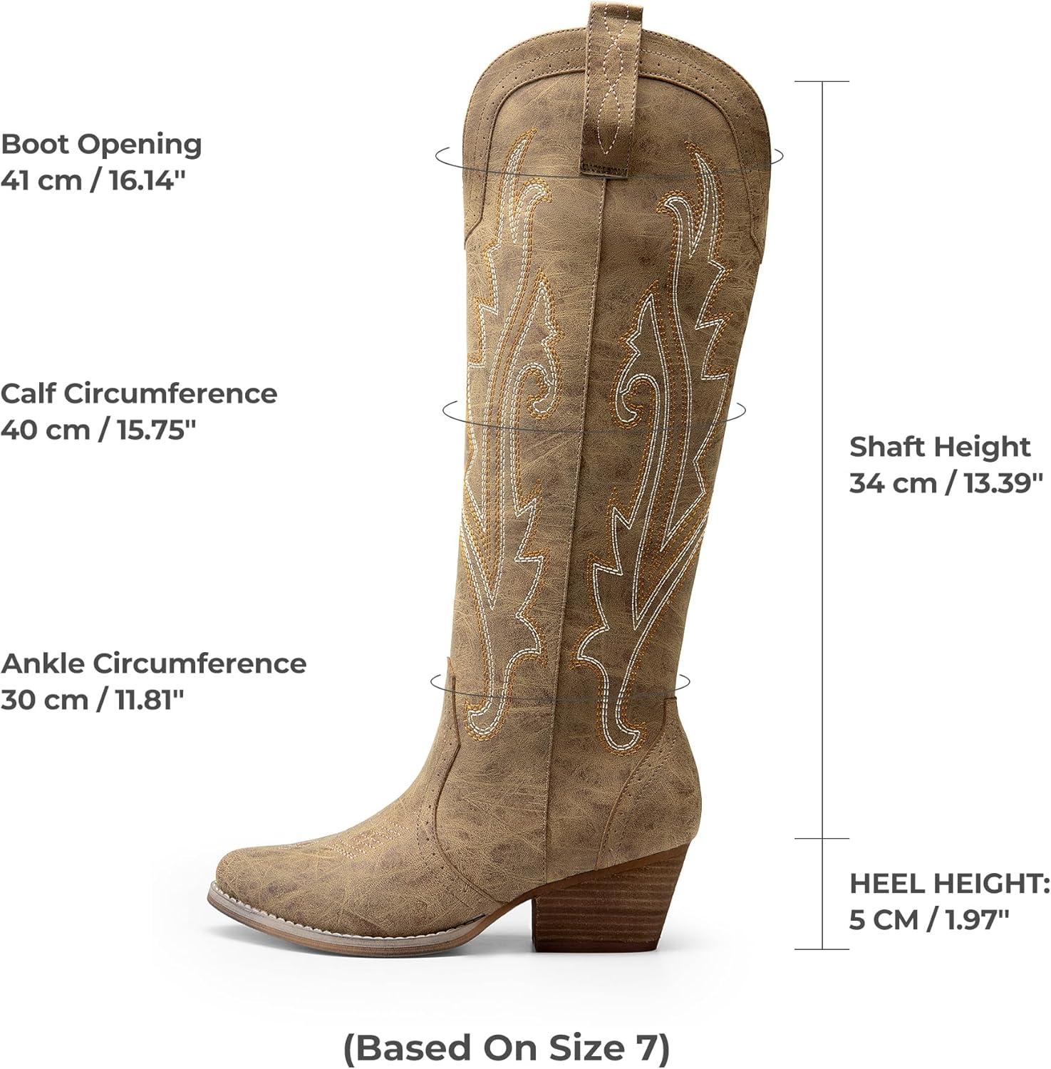 imageDREAM PAIRS Womens Cowboy Knee High Boots Comfortable Pull On Side Zipper Chunky Heel Embroidered Western Cowgirl Boots Retro Tall BootTan