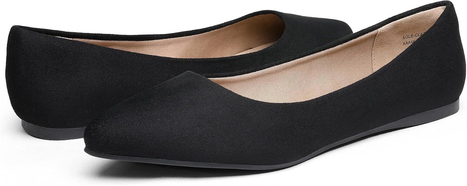 imageDREAM PAIRS Womens Dress Pointed Toe Flats Ballet Comfort Soft Slip On Casual Flat Shoes for Work Office BusinessBlackSuede