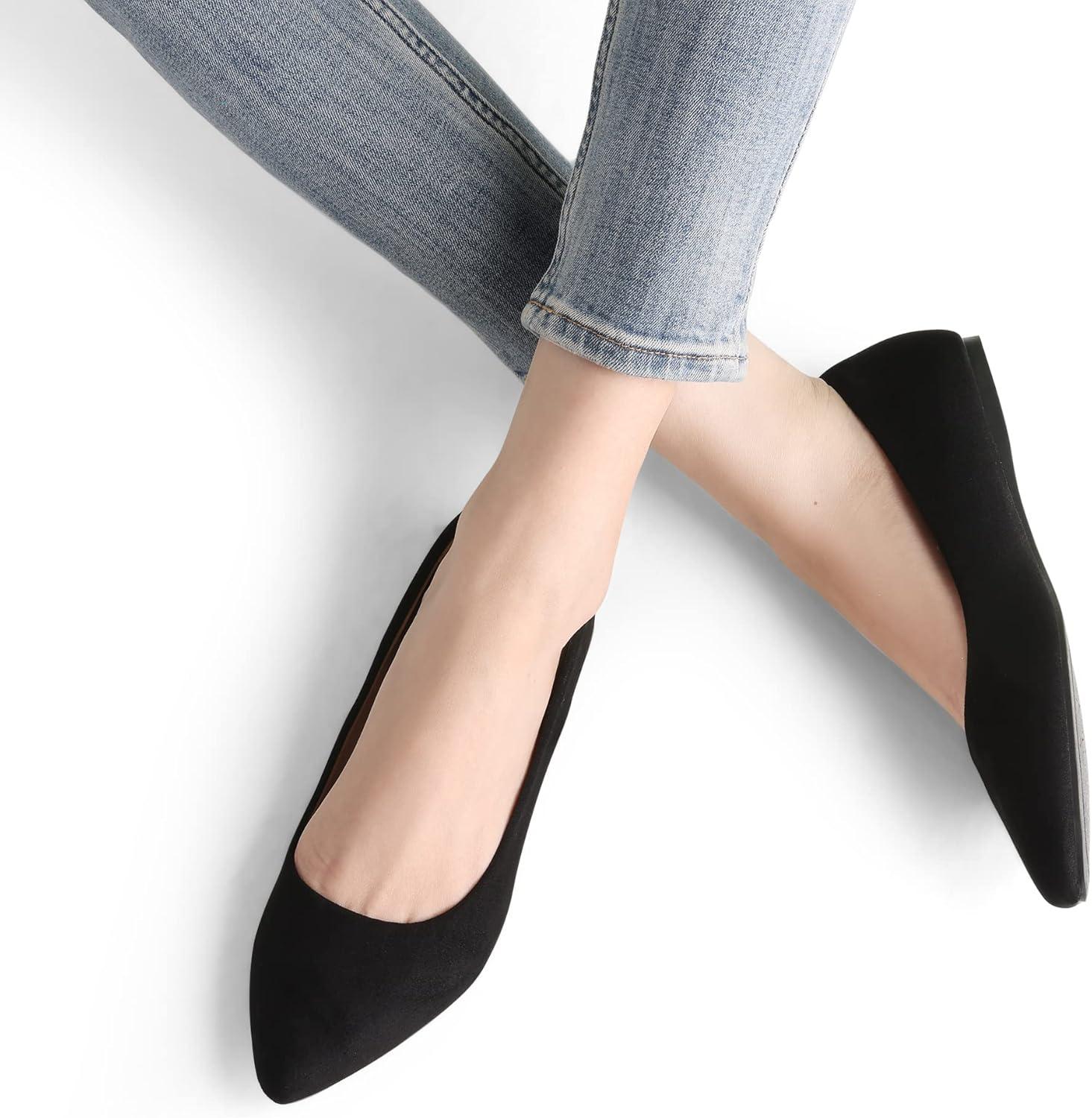 imageDREAM PAIRS Womens Dress Pointed Toe Flats Ballet Comfort Soft Slip On Casual Flat Shoes for Work Office BusinessBlackSuede
