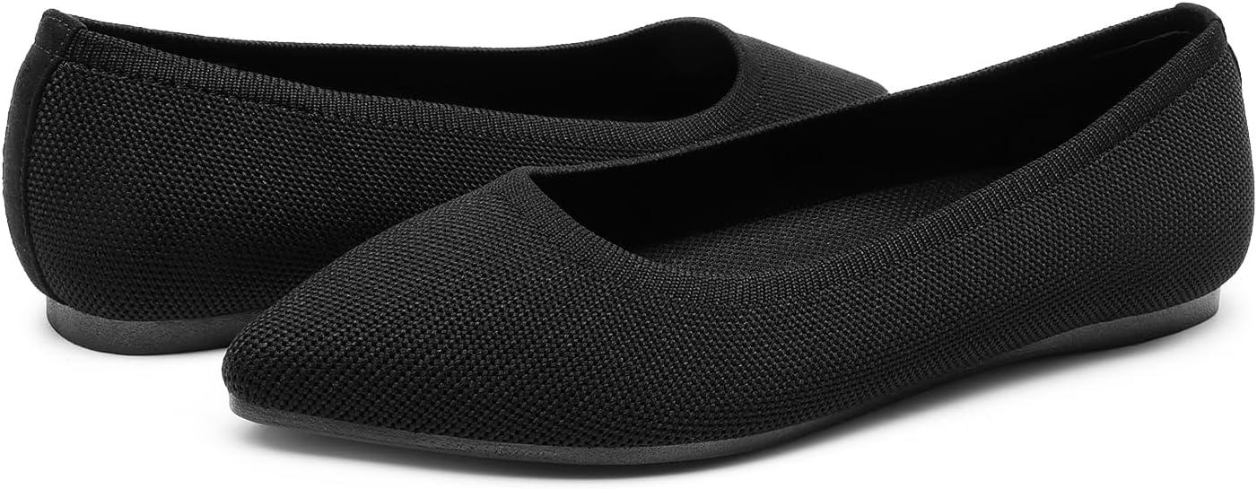 imageDREAM PAIRS Womens Dress Pointed Toe Flats Ballet Comfort Soft Slip On Casual Flat Shoes for Work Office BusinessBlackknit