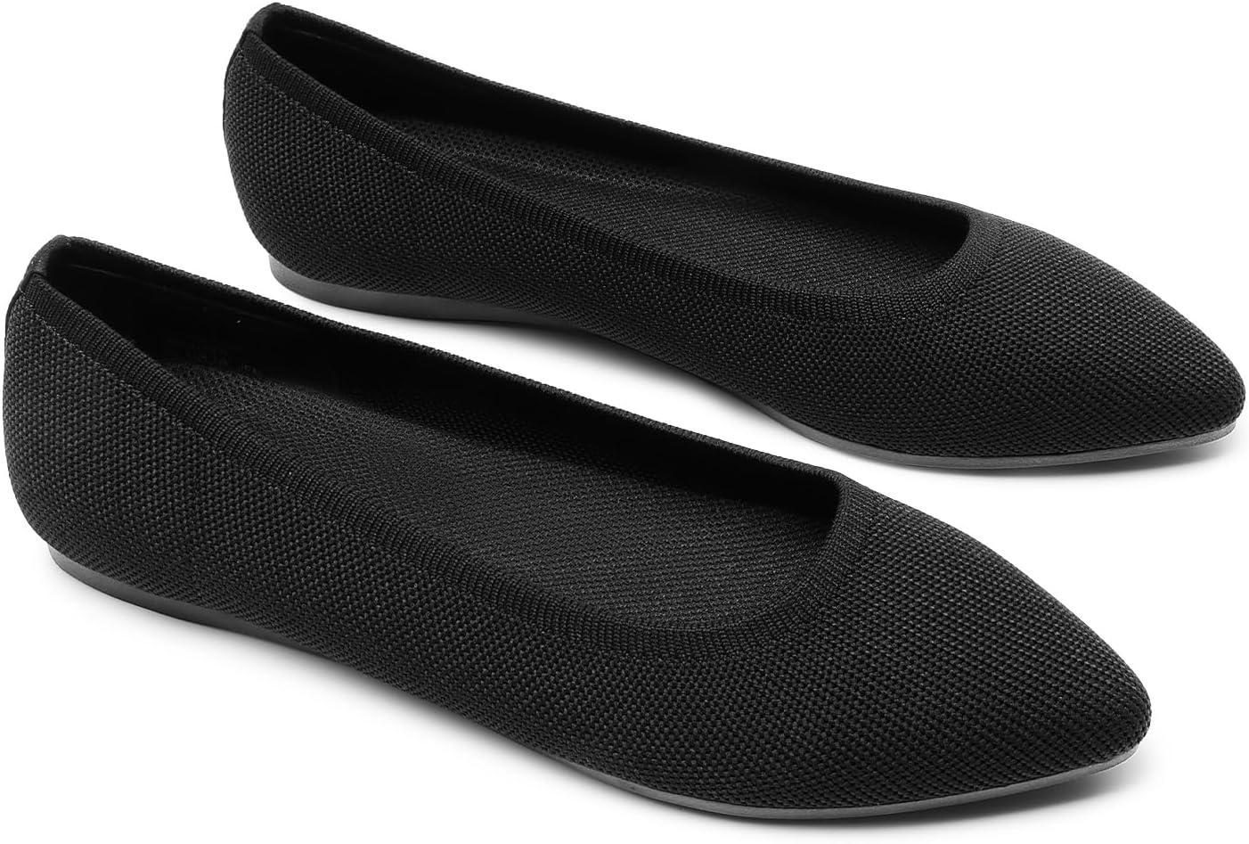 imageDREAM PAIRS Womens Dress Pointed Toe Flats Ballet Comfort Soft Slip On Casual Flat Shoes for Work Office BusinessBlackknit