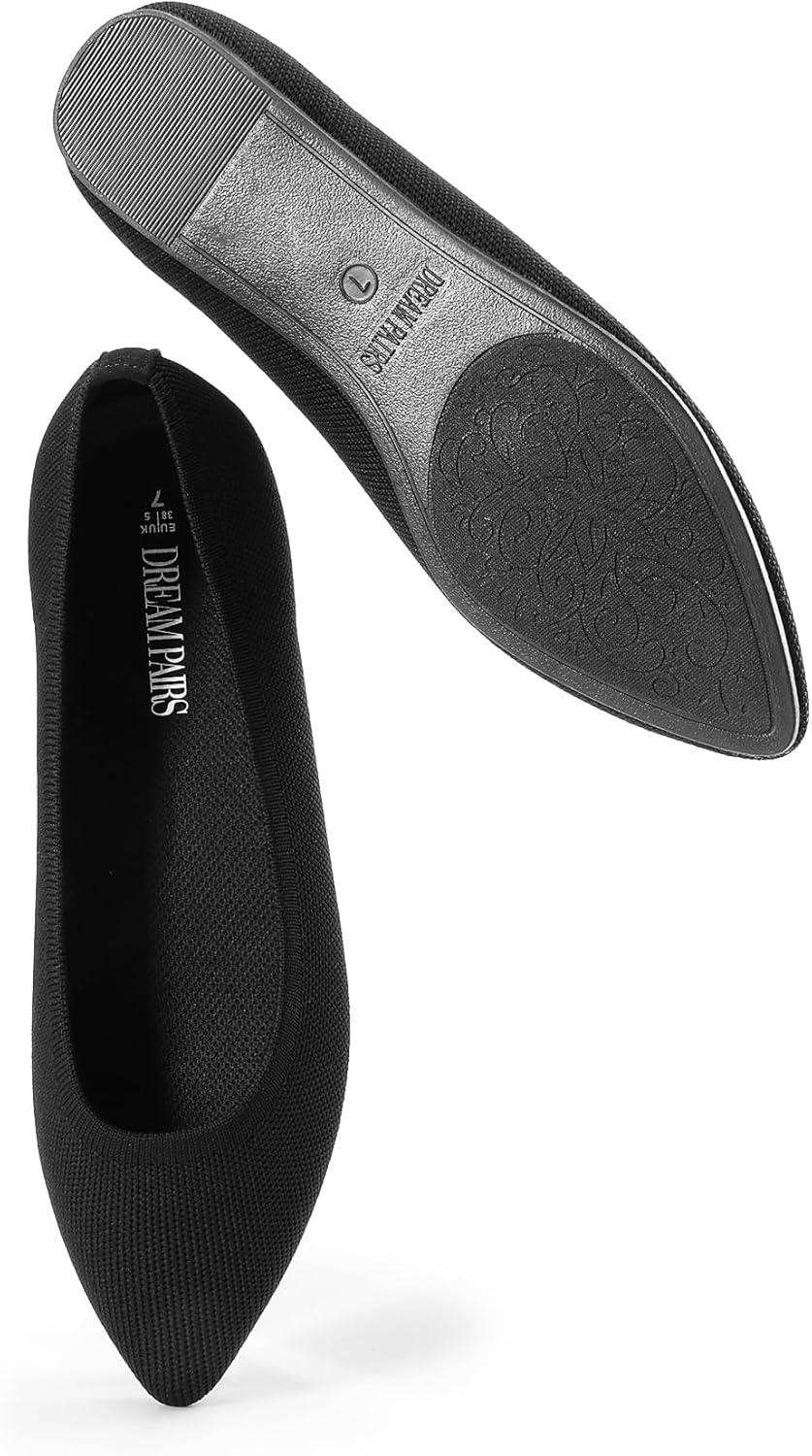 imageDREAM PAIRS Womens Dress Pointed Toe Flats Ballet Comfort Soft Slip On Casual Flat Shoes for Work Office BusinessBlackknit