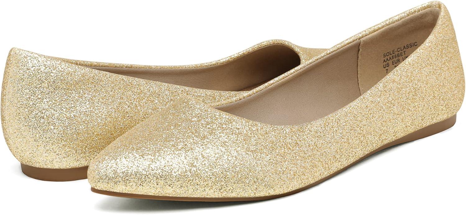 imageDREAM PAIRS Womens Dress Pointed Toe Flats Ballet Comfort Soft Slip On Casual Flat Shoes for Work Office BusinessGoldGlitter