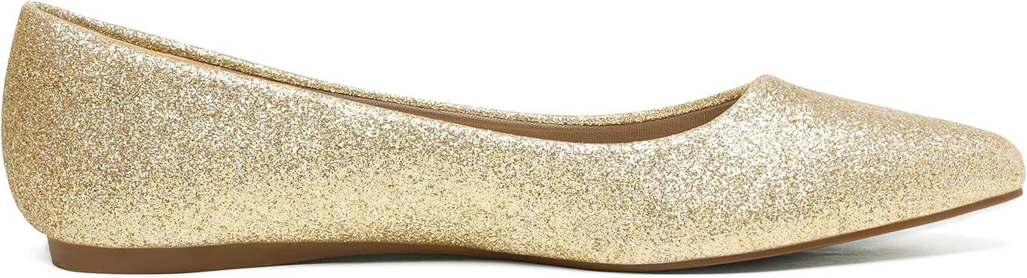 imageDREAM PAIRS Womens Dress Pointed Toe Flats Ballet Comfort Soft Slip On Casual Flat Shoes for Work Office BusinessGoldGlitter
