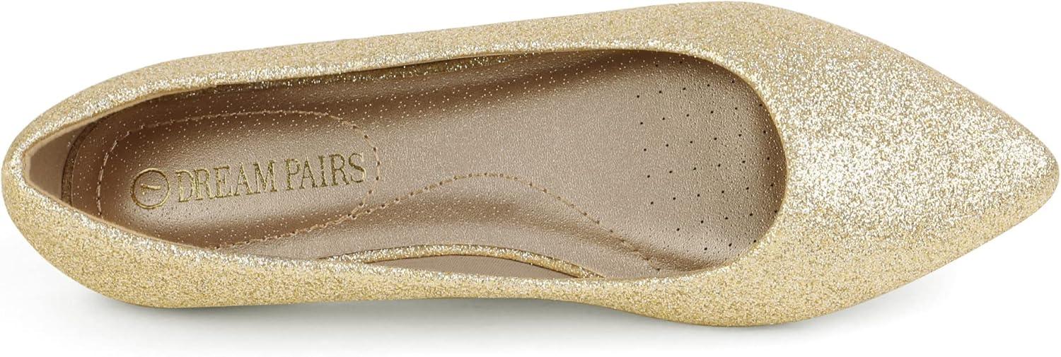 imageDREAM PAIRS Womens Dress Pointed Toe Flats Ballet Comfort Soft Slip On Casual Flat Shoes for Work Office BusinessGoldGlitter