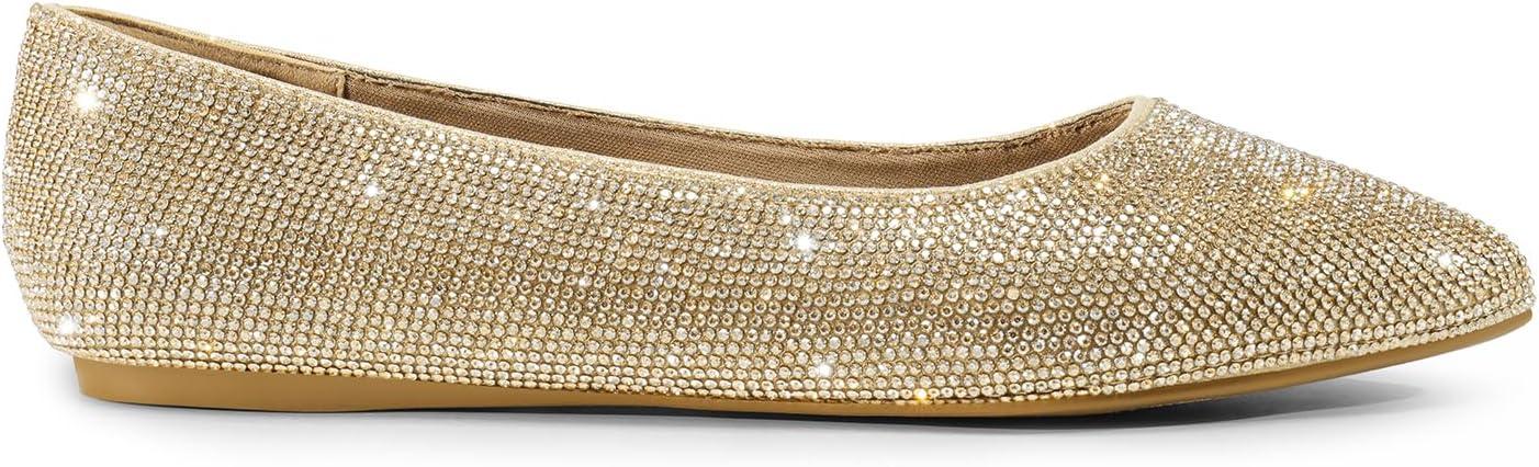 imageDREAM PAIRS Womens Dress Pointed Toe Flats Ballet Comfort Soft Slip On Casual Flat Shoes for Work Office BusinessGoldrhinestone