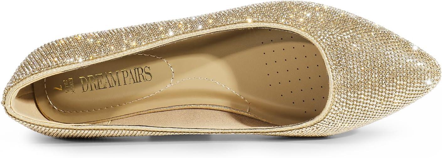 imageDREAM PAIRS Womens Dress Pointed Toe Flats Ballet Comfort Soft Slip On Casual Flat Shoes for Work Office BusinessGoldrhinestone
