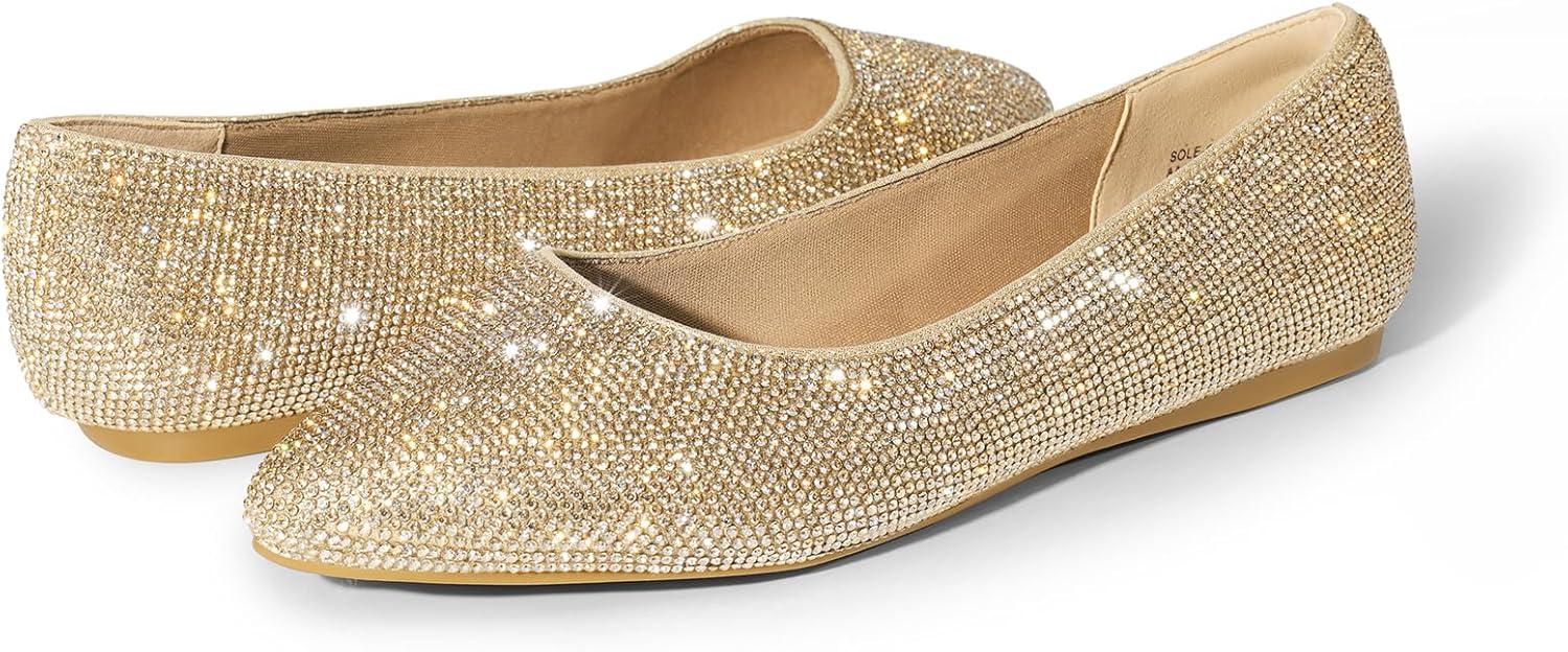 imageDREAM PAIRS Womens Dress Pointed Toe Flats Ballet Comfort Soft Slip On Casual Flat Shoes for Work Office BusinessGoldrhinestone