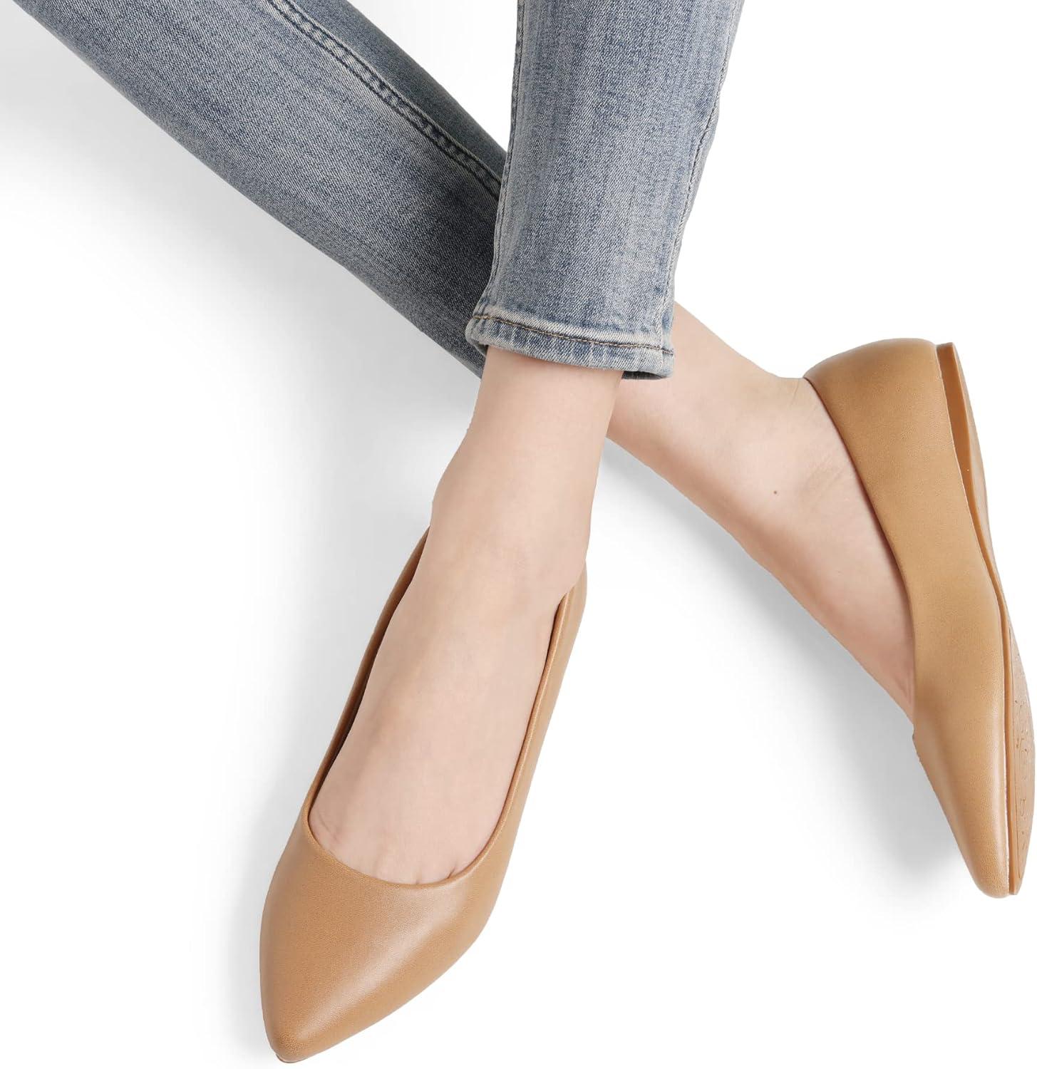 imageDREAM PAIRS Womens Dress Pointed Toe Flats Ballet Comfort Soft Slip On Casual Flat Shoes for Work Office BusinessNude Pu
