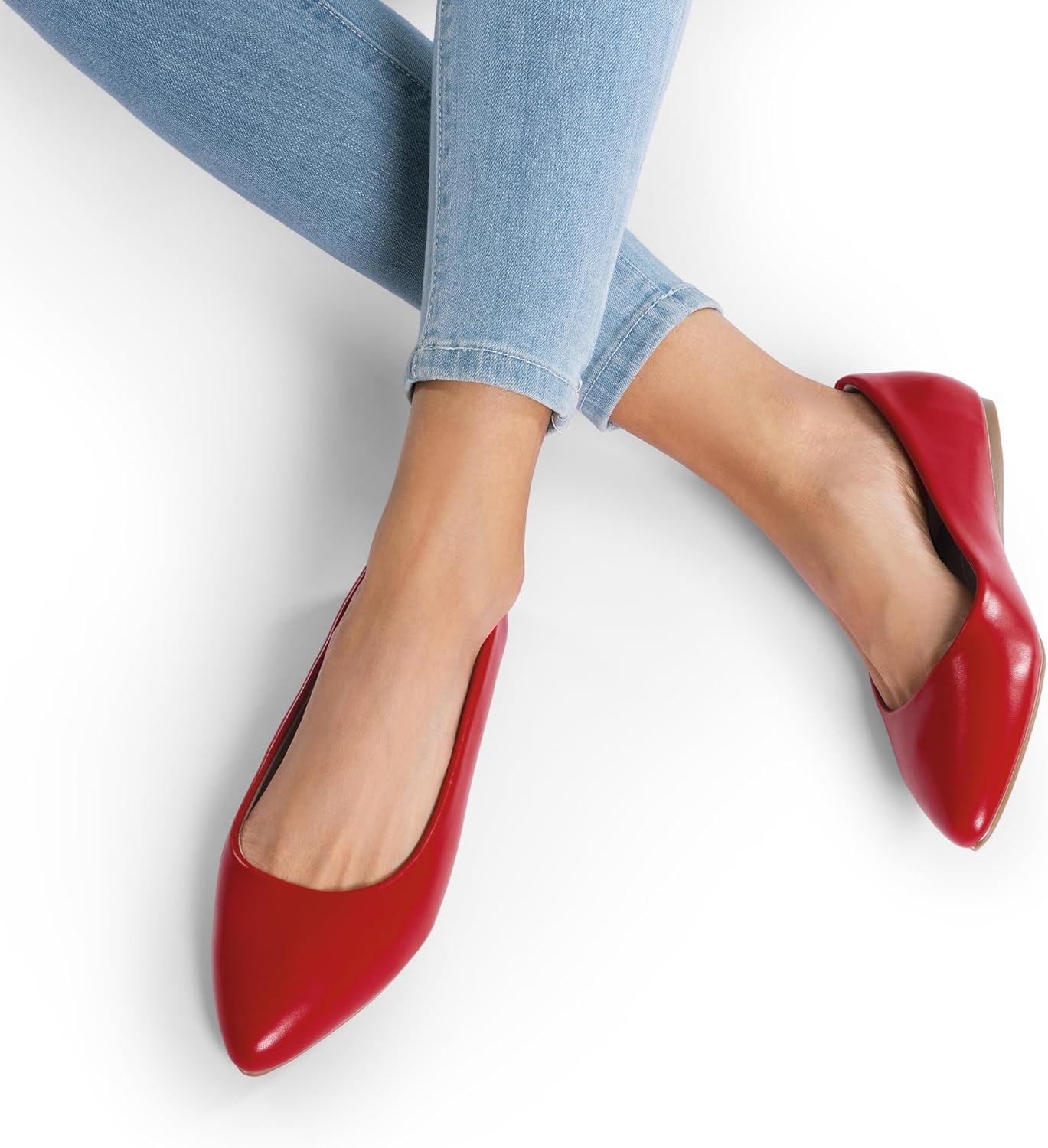 imageDREAM PAIRS Womens Dress Pointed Toe Flats Ballet Comfort Soft Slip On Casual Flat Shoes for Work Office BusinessRedpu