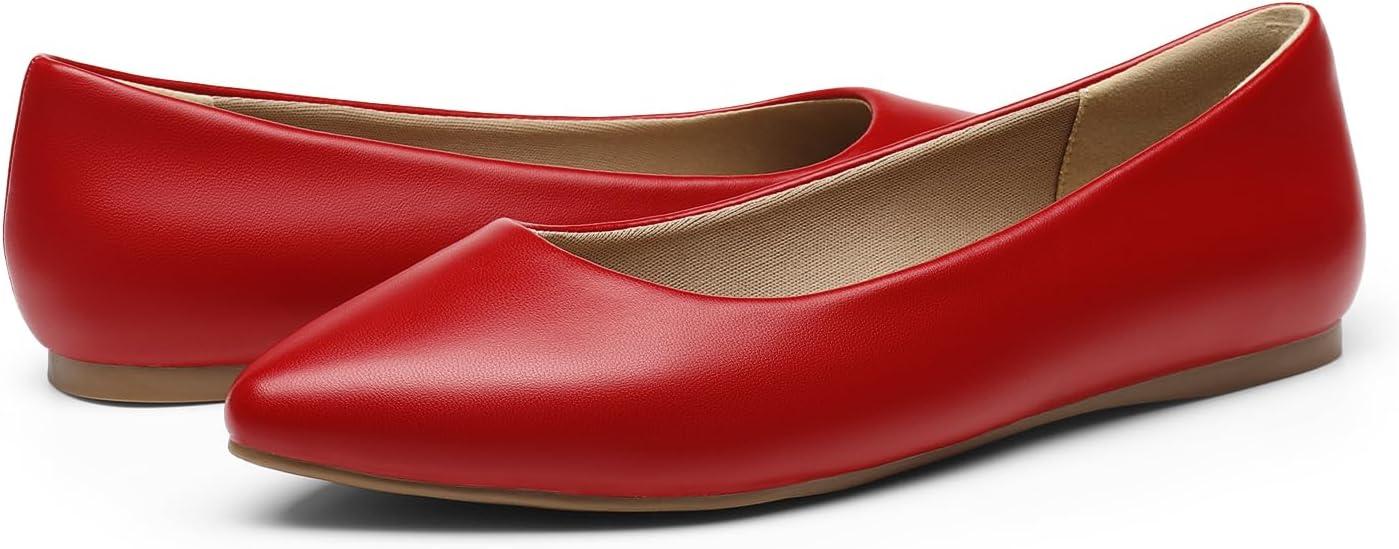 imageDREAM PAIRS Womens Dress Pointed Toe Flats Ballet Comfort Soft Slip On Casual Flat Shoes for Work Office BusinessRedpu