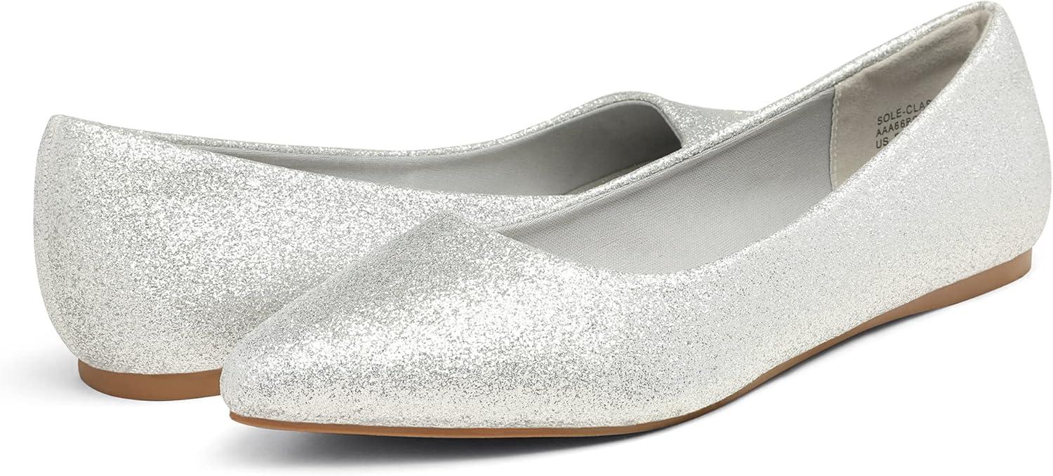 imageDREAM PAIRS Womens Dress Pointed Toe Flats Ballet Comfort Soft Slip On Casual Flat Shoes for Work Office BusinessSilverGlitter
