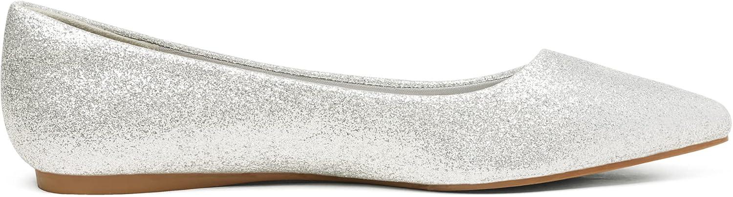 imageDREAM PAIRS Womens Dress Pointed Toe Flats Ballet Comfort Soft Slip On Casual Flat Shoes for Work Office BusinessSilverGlitter
