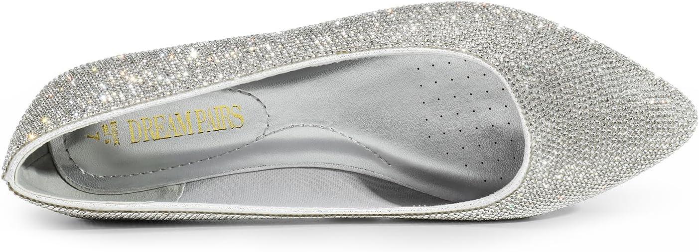 imageDREAM PAIRS Womens Dress Pointed Toe Flats Ballet Comfort Soft Slip On Casual Flat Shoes for Work Office BusinessSilverrhinestone