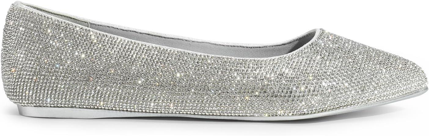 imageDREAM PAIRS Womens Dress Pointed Toe Flats Ballet Comfort Soft Slip On Casual Flat Shoes for Work Office BusinessSilverrhinestone