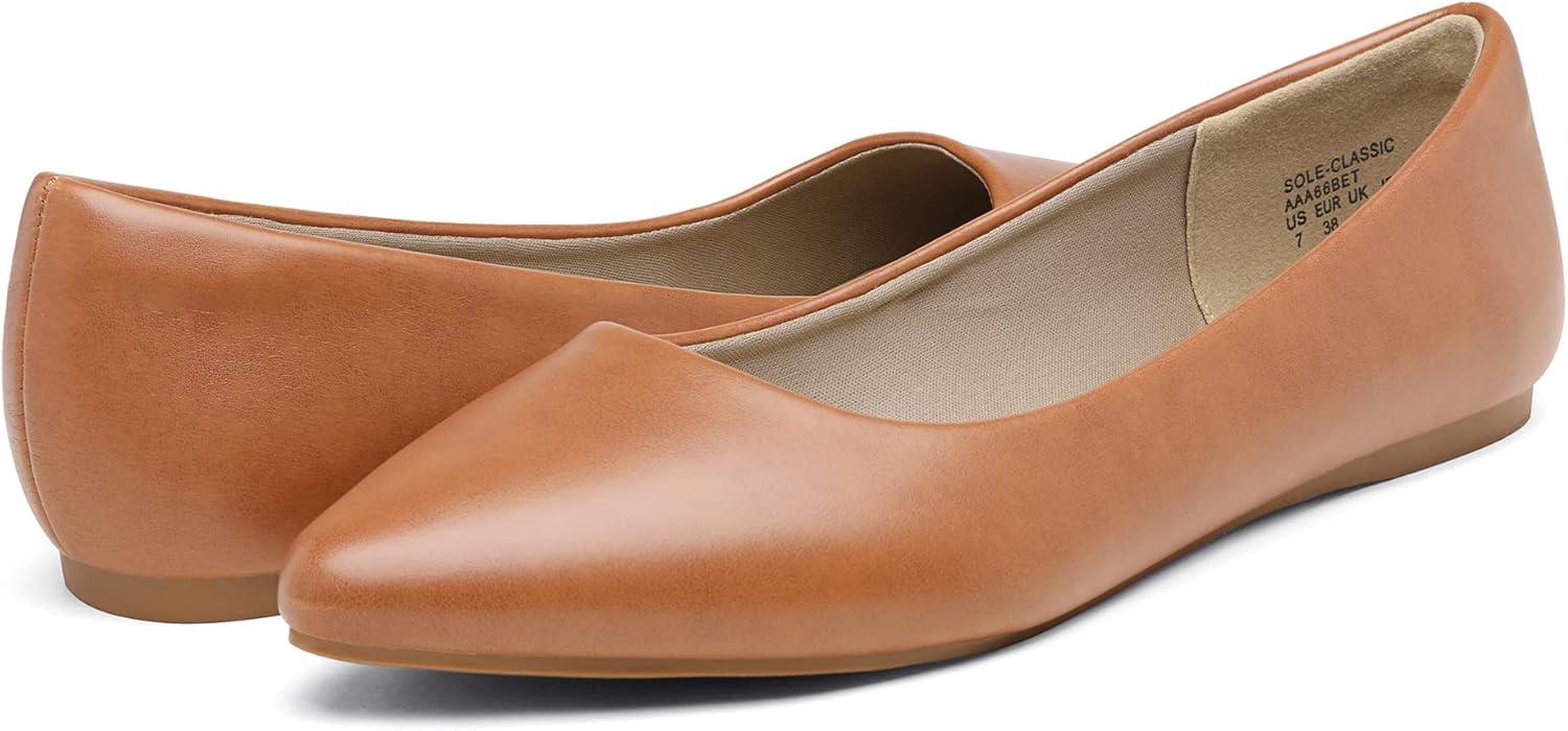 imageDREAM PAIRS Womens Dress Pointed Toe Flats Ballet Comfort Soft Slip On Casual Flat Shoes for Work Office BusinessTanPu