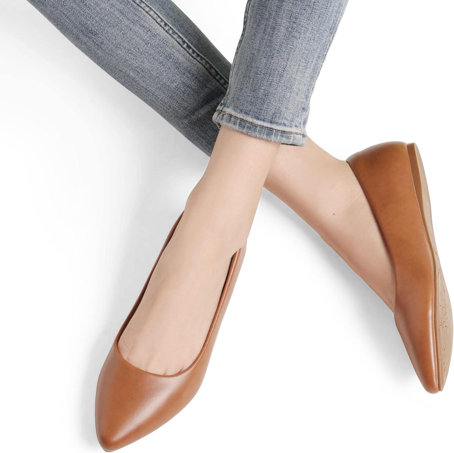 imageDREAM PAIRS Womens Dress Pointed Toe Flats Ballet Comfort Soft Slip On Casual Flat Shoes for Work Office BusinessTanPu